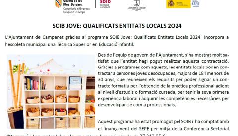 SOIB JOVE: QUALIFICATS ENTITATS LOCALS 2O24 - ESCOLETA INFANTIL